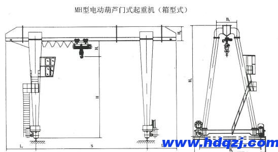 MH型電動葫蘆門式起重機(jī)結(jié)構(gòu)圖 MH型電動葫蘆門式起重機(jī)結(jié)構(gòu)圖